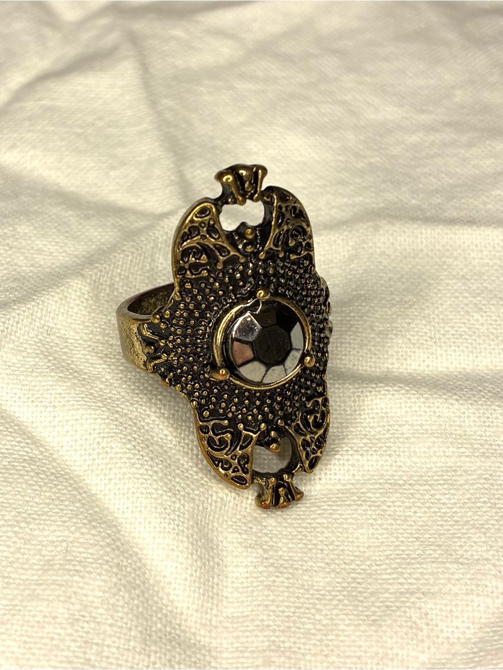 Vintage Gothic Brass Ornate Filigree Shield Statement Ring